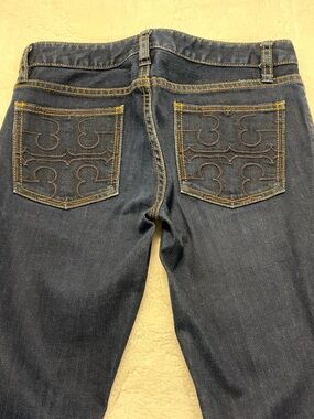 Tory Burch Blue Denim Super Skinny Jeans with Orange Stitching